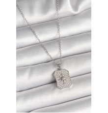 316L Çelik Gümüş Renk Zincir Zirkon Taşlı Kutup Yıldız İşlemeli Madalyon Model Kadın Kolye - TJ-BKO9943