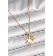 316L Çelik Gold Renk Zincir Zirkon Taşlı Beyaz Mineli Deniz Yıldızı Model Kadın Kolye - TJ-BKO9944