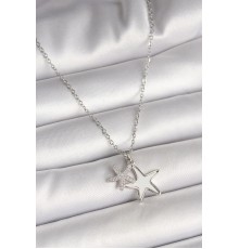 316L Çelik Gümüş Renk Zincir Zirkon Taşlı Beyaz Mineli Deniz Yıldız Model Kadın Kolye - TJ-BKO9945