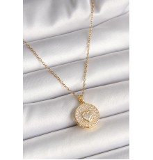316L Çelik Gold Renk Zincir Madalyon Zirkon Taşlı Kalp Model Kadın Kolye - TJ-BKO9946