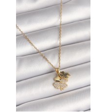 316L Çelik Gold Renk Zincir Sallantı Zirkon Taşlı Yonca Model Kadın Kolye - TJ-BKO9948