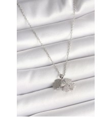 316L Çelik Gümüş Renk Zincir Sallantı Zirkon Taşlı Yonca Model Kadın Kolye - TJ-BKO9949