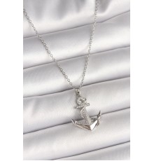 316L Çelik Gümüş Renk Zincir Zirkon Taş Detaylı Çapa Model Kadın Kolye - TJ-BKO9951