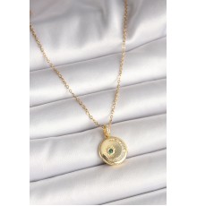 316L Çelik Gold Renk Zincir Zirkon Taş İşlemeli Hilal Yıldız İşlemeli Madalyon Model Kadın Kolye - TJ-BKO9952