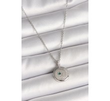 316L Çelik Gümüş Renk Zincir Madalyon Zirkon Taşlı İşlemeli Hilal Yıldız Model Kadın Kolye - TJ-BKO9953