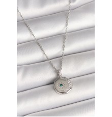 316L Çelik Gümüş Renk Zincir Madalyon Zirkon Taşlı İşlemeli Hilal Yıldız Model Kadın Kolye - TJ-BKO9953