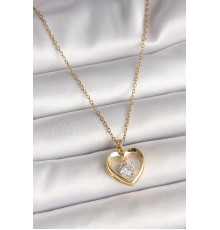 316L Çelik Gold Renk Zincir Zirkon Taşlı Kalp Model Kadın Kolye - TJ-BKO9962