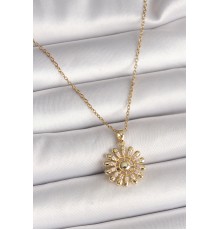 316L Çelik Gold Renk Zincir Zirkon Taşlı Güneş Model Kadın Kolye - TJ-BKO9966