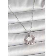 316L Çelik Gümüş Renk Zincir Zirkon Taş İşlemeli Daire Model Kadın Kolye - TJ-BKO9969