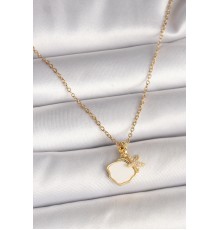 316L Çelik Gold Renk Zincir Sallantı Beyaz Mineli Deniz Kabuğu Zirkon Taşlı Deniz Yıldızı Figür Kadın Kolye - TJ-BKO9970