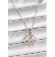 316L Çelik Gümüş Renk Zincir Zirkon Taşlı Beyaz Mineli Hilal Model Kadın Kolye - TJ-BKO9972