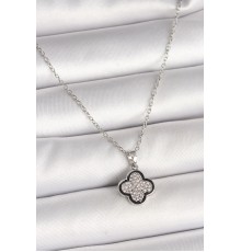 316L Çelik Gümüş Renk Zincir Zirkon Taşlı Yonca Model Kadın Kolye - TJ-BKO9975