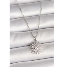 316L Çelik Gümüş Renk Zincir Zirkon Taşlı Güneş Model Kadın Kolye - TJ-BKO9979