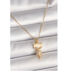 316L Çelik Gold Renk Zincir Zirkon Taşlı Kedi Model Kadın Kolye - TJ-BKO9980