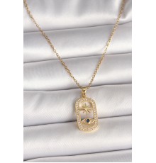 316L Çelik Gold Renk Zincir Zirkon Taşlı Göz Yıldız Model Kadın Kolye - TJ-BKO9984