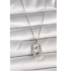 316L Çelik Gümüş Renk Zincir Zirkon Taşlı Göz Yıldız Model Kadın Kolye - TJ-BKO9985