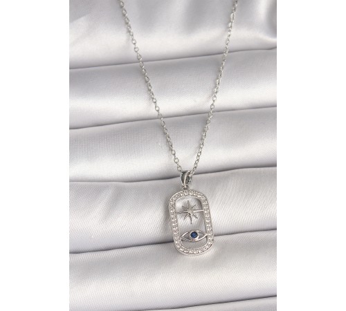 316L Çelik Gümüş Renk Zincir Zirkon Taşlı Göz Yıldız Model Kadın Kolye - TJ-BKO9985