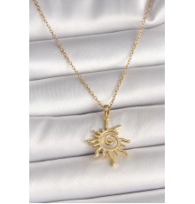 316L Çelik Gold Renk Zincir Zirkon Taş Detaylı Güneş Model Kadın Kolye - TJ-BKO9988