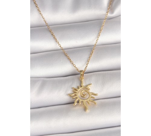 316L Çelik Gold Renk Zincir Zirkon Taş Detaylı Güneş Model Kadın Kolye - TJ-BKO9988