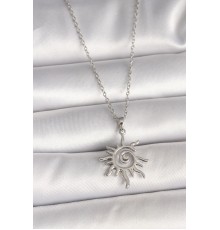 316L Çelik Gümüş Renk Zincir Zirkon Taşlı Güneş Model Kadın Kolye - TJ-BKO9989