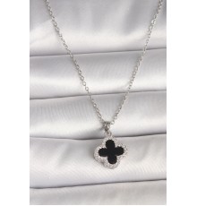 316L Çelik Gümüş Renk Zincir Zirkon Taşlı Yonca Model Kadın Kolye - TJ-BKO9991