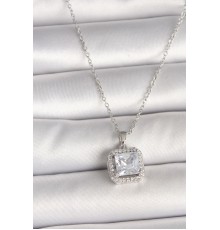 316L Çelik Gümüş Renk Zincir Kare Zirkon Taşlı Kadın Kolye - TJ-BKO9993