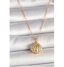 316L Çelik Gold Renk Zincir Açılır İncili Midye Model Kadın Kolye - TJ-BKO9994