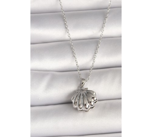 316L Çelik Gümüş Renk Zincir Açılır İncili Midye Model Kadın Kolye - TJ-BKO9995