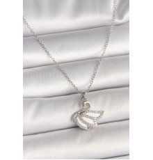 316L Çelik Gümüş Renk Zincir Zirkon Taşlı Kuğu Model Kadın Kolye - TJ-BKO9997