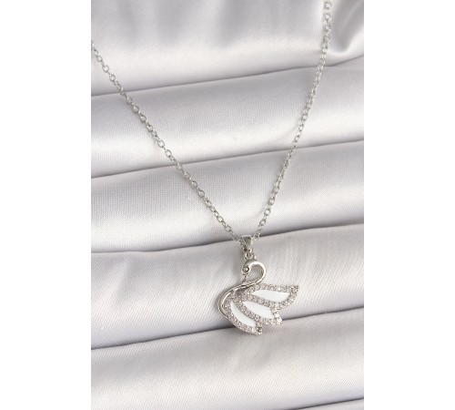 316L Çelik Gümüş Renk Zincir Zirkon Taşlı Kuğu Model Kadın Kolye - TJ-BKO9997