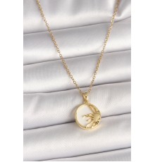 316L Çelik Gold Renk Zincir Beyaz Mineli Gün Batımı Model Kadın Kolye - TJ-BKO9998