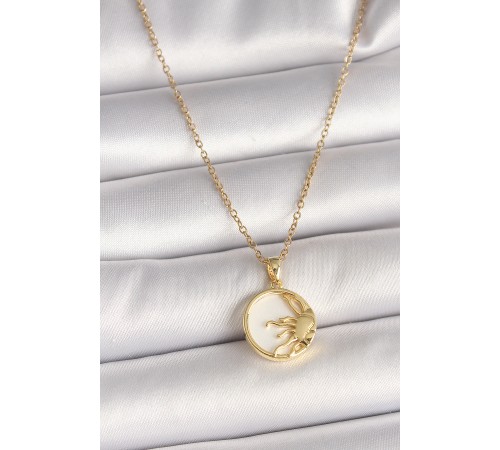 316L Çelik Gold Renk Zincir Beyaz Mineli Gün Batımı Model Kadın Kolye - TJ-BKO9998