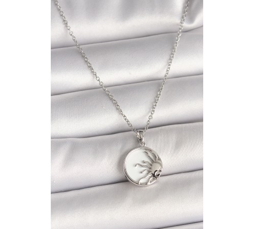 316L Çelik Gümüş Renk Zincir Beyaz Mineli Gün Batımı Model Kadın Kolye - TJ-BKO9999