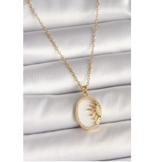 316L Çelik Gold Renk Zincir Beyaz Mineli Gün Batımı Model Zirkon Taş Detay Kadın Kolye - TJ-BKO10002