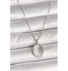 316L Çelik Gümüş Renk Zincir Beyaz Mineli Gün Batımı Model Zirkon Taş Detaylı Kadın Kolye - TJ-BKO10003