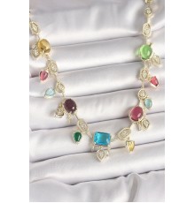 Pirinç Gold Renk Renli Zirkon Taşlı VIP Seri Kadın Kolye - TJ-BKO10004