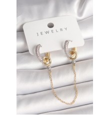 Pirinç Mix Renk Zirkon Taşlı Sallantı Zincir Model Kadın Küpe - TJ-BKP10422