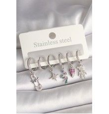 Pirinç Gümüş Renk Zirkon Taşlı Yılan Figür Kadın Küpe Seti - TJ-BKP10423