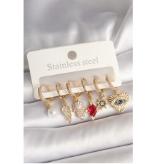 Pirinç Gold Renk Zirkon Taşlı Fatma Ana El Figür Kadın Küpe Seti - TJ-BKP10424