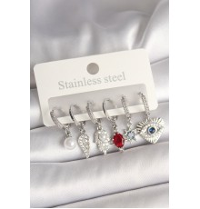 Pirinç Gümüş Renk Zirkon Taşlı Fatma Ana El Figür Kadın Küpe Seti - TJ-BKP10425