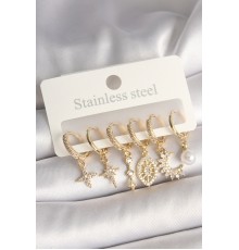 Pirinç Gold Renk Zirkon Taşlı Yıldız Model Kadın Küpe Seti - TJ-BKP10426