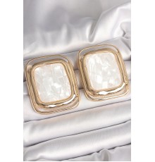 Pirinç Gold Renk Beyaz Mineli Kare Model Kadın Küpe - TJ-BKP10428