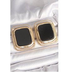 Pirinç Gold Renk Siyah Mineli Kare Model Kadın Küpe - TJ-BKP10429