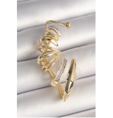 Pirinç Gold Renk Zirkon Taşlı Kıkırdak Küpe - TJ-BKP10430