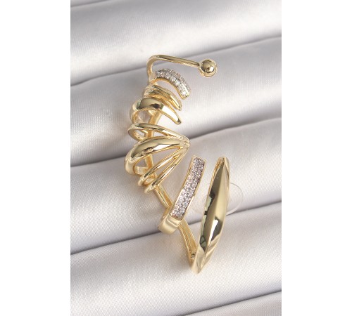 Pirinç Gold Renk Zirkon Taşlı Kıkırdak Küpe - TJ-BKP10430