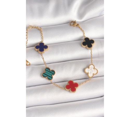 316L Çelik Gold Renk Renkli Yonca Model Kadın Bileklik - TJ-BB6878