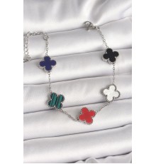 316L Çelik Gümüş Renk Renkli Yonca Model Kadın Bileklik - TJ-BB6879