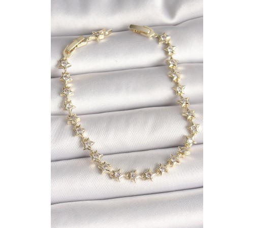 Pirinç Gold Renk Zirkon Taşlı Yıldız Model VIP Seri Kadın Bileklik - TJ-BB6880