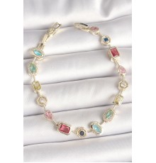 Pirinç Gold Renk Renkli Zirkon Taşlı VIP Seri Kadın Bileklik - TJ-BB6882