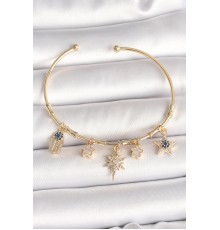 Pirinç Gold Renk Sallantı Zirkon Taşlı Kutup Yıldız Model Charm Model Kadın Bileklik - TJ-BB6884